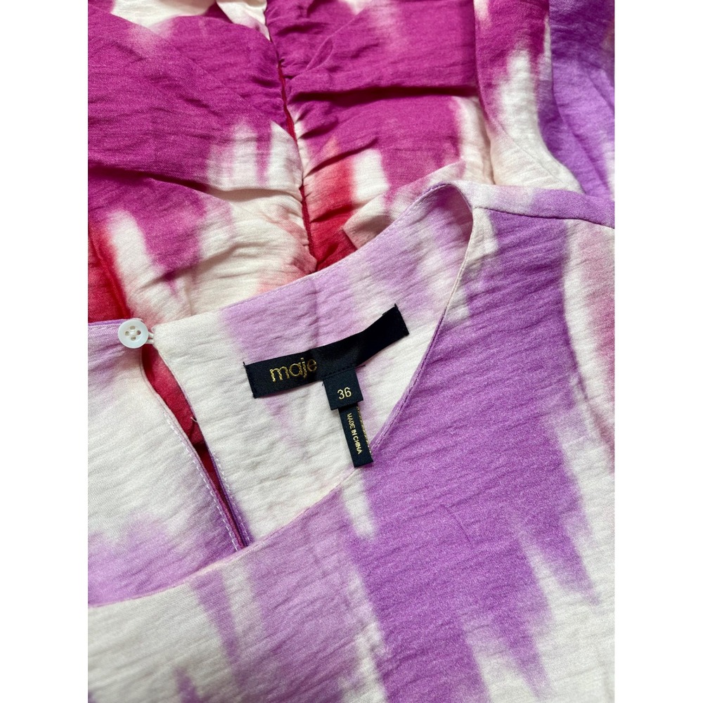 Maje Tie and Dye printed viscose Mini dress in Pink Size 36 / US Size S - Picture 12 of 16